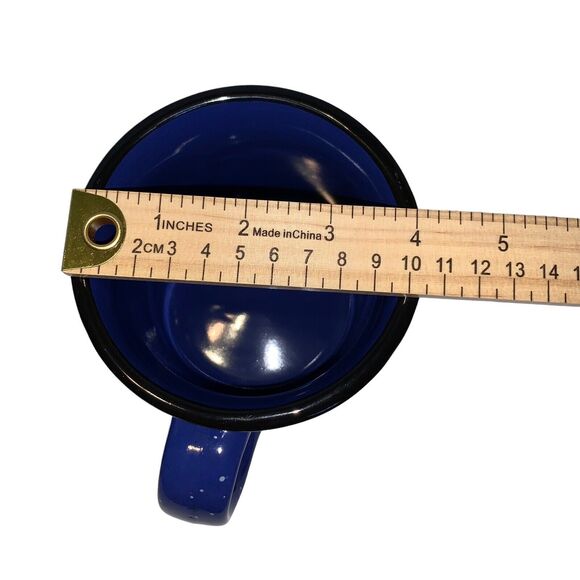 2 Von Pok & Chang Blue Speckled White Black Rim Large 16 oz Stoneware Coffee Mug - Picture 11 of 11